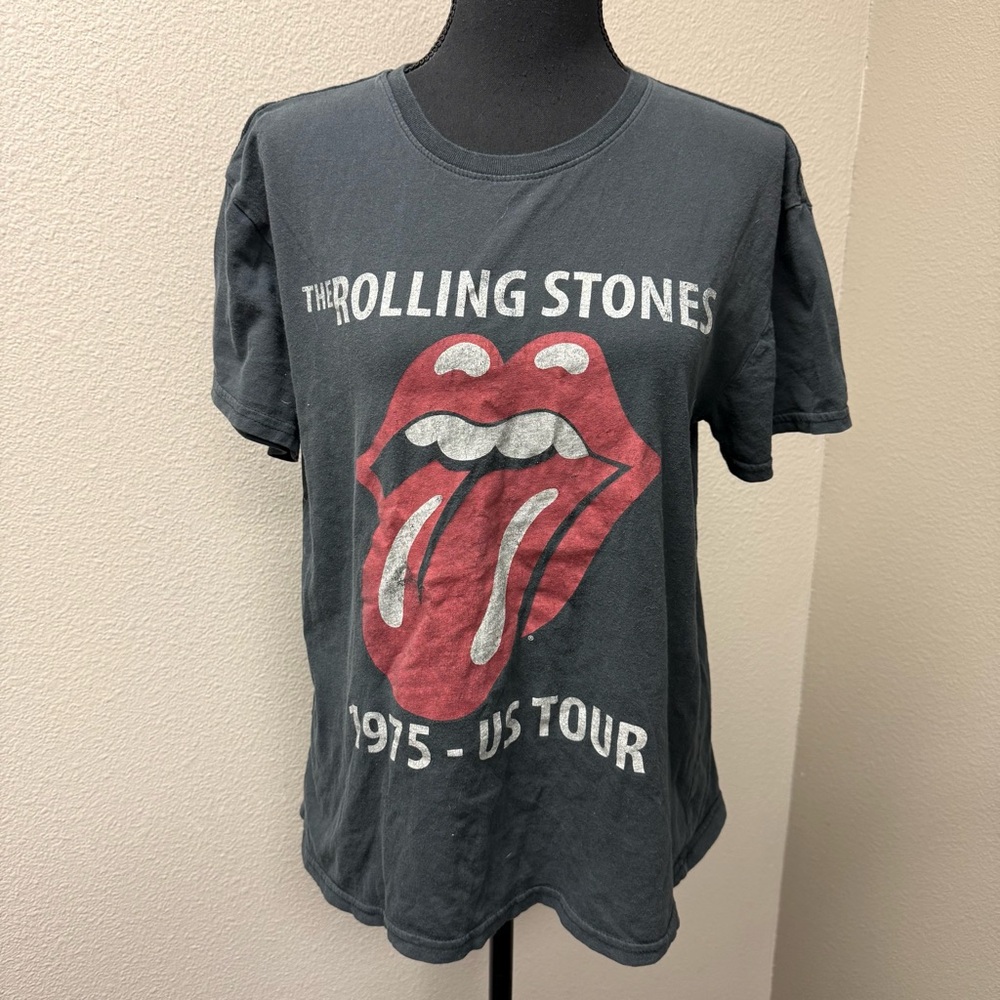 Rolling Stones 1975 US Tour Graphic Band Tee Black Red Large Rock - Picture 2 of 8